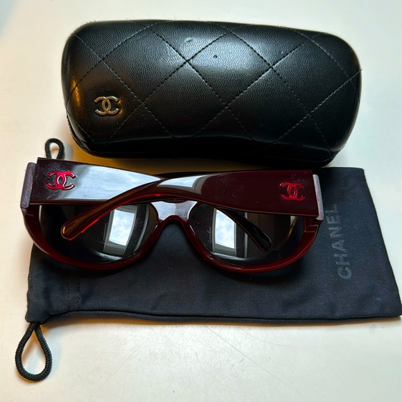 CHANEL vintage large Burgundy Prescription lens Frames+Sock+Quilted CC CASE - Picture 1 of 13